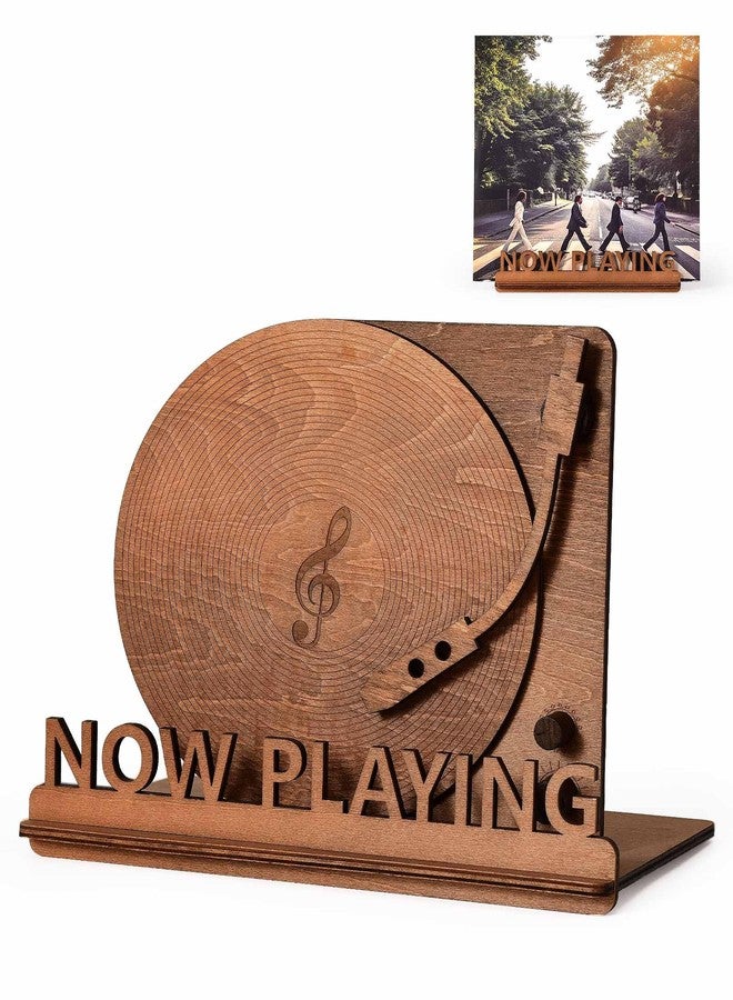 BS-VOG Now Playing Vinyl Record Stand, Tabletop Wooden Record Holder, Now Spinning Vinyl Stand Storage for Albums Magazine, Vintage Album Display Organizer Rack for LP Enthusiast - Image 1